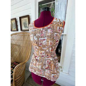 Vintage 1950s Cotton Full Smock Apron Surfers Fish Golfing